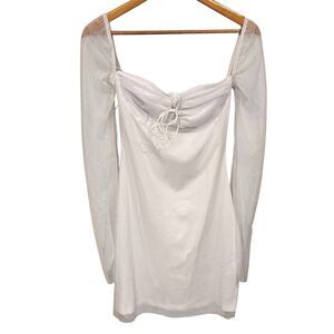 White Long Sleeve Halter Dress Tie Y2K Coquette Fairy Angelic Party Size S